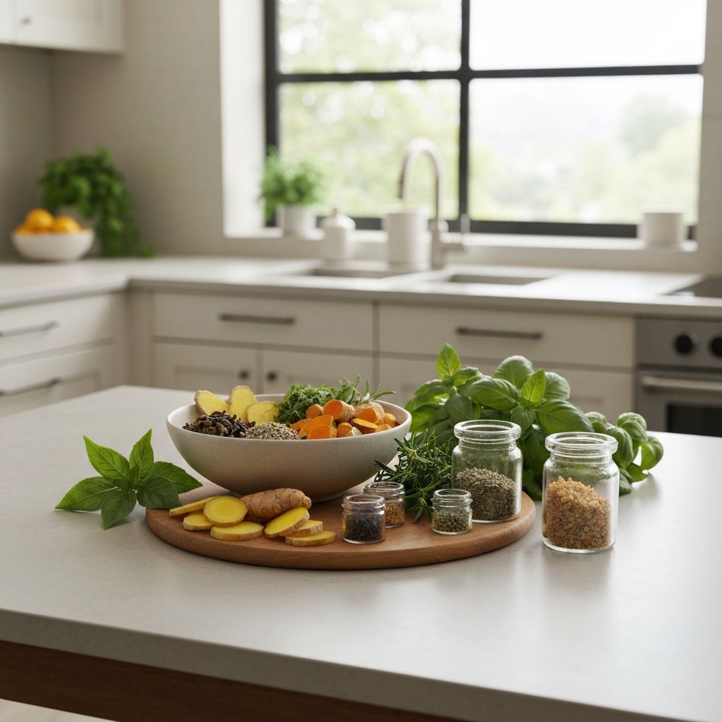 Natural ingredients organized on wooden surface